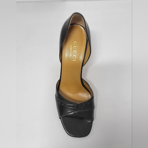 Gucci Vintage Black Leather D'Orsay Wood Heel Pumps Sz 7 - Picture 4 of 12